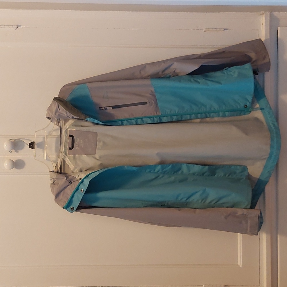 Blue and gray LLBean Rain Jacket